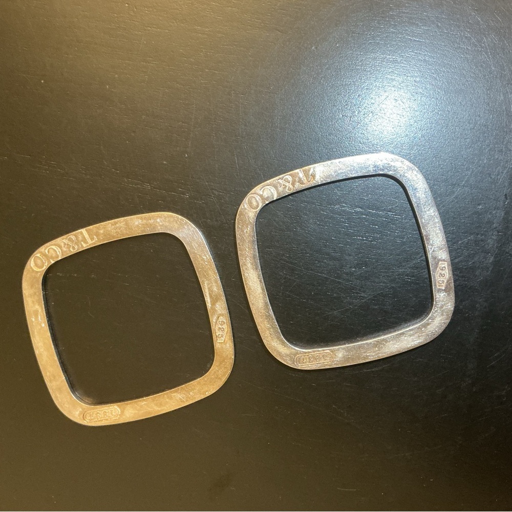 TWO ! 2 Vintage Tiffany & Co 1837 Square Bangle Bracelet 925 Sterling Silver